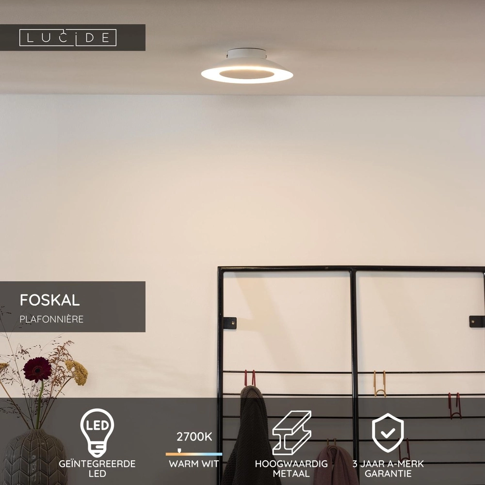 Plafondlamp Foskal Ø 21,5cm wit Lucide 5411212791245