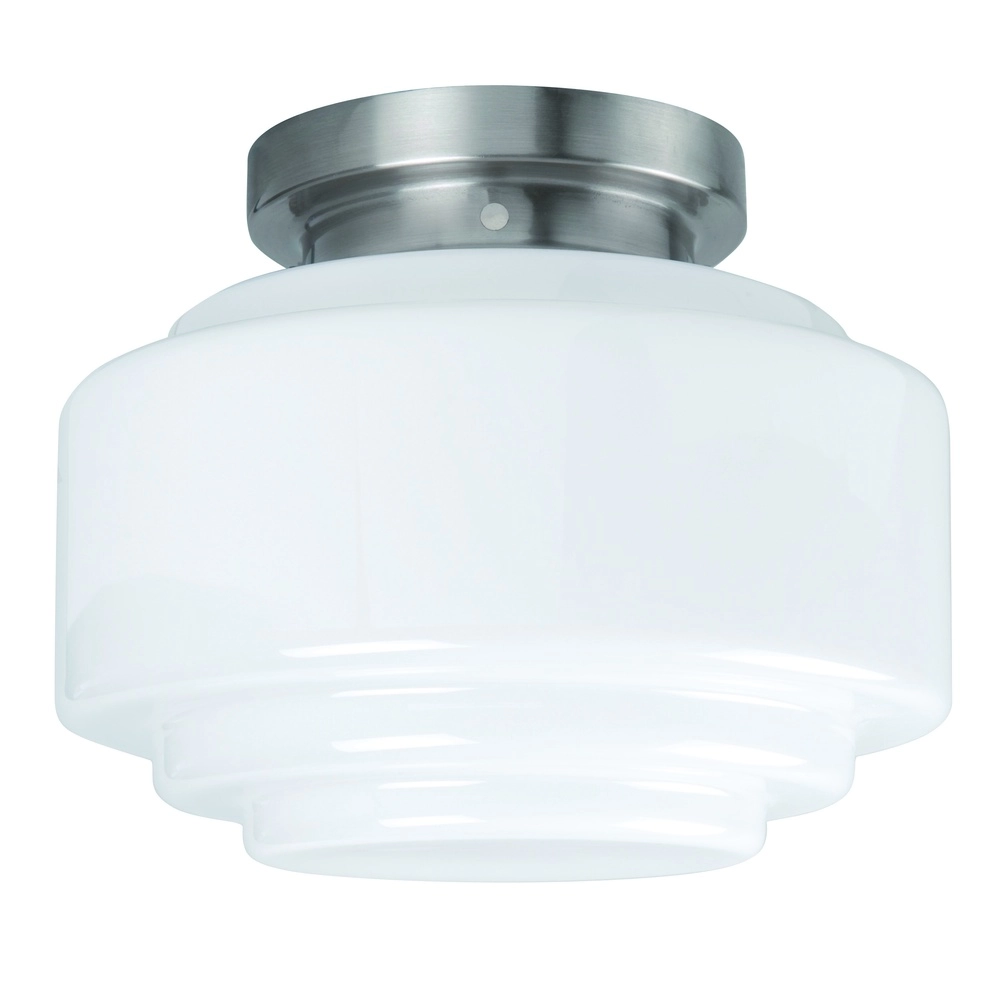 Nikkel plafondlamp Cambridge met wit glas Ø 30cm Nikkel plafondlamp Cambridge met wit glas Ø 30cm