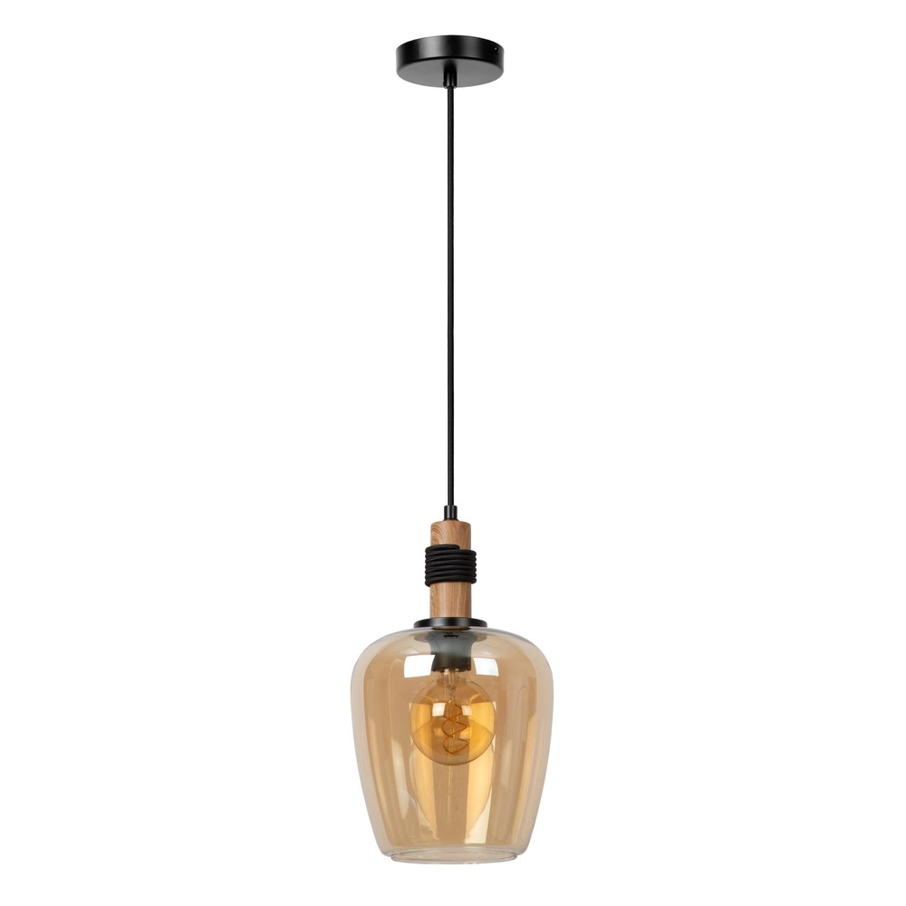 Hanglamp Ilona Ø 22cm zwart met amber glas