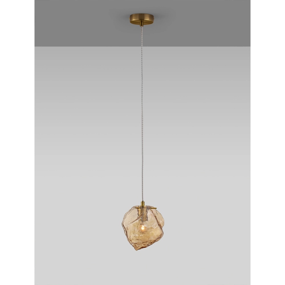 Hanglamp Odelle goud met amber glas Lyora 5212017434388