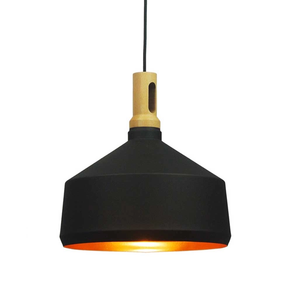 Zwart met houten hanglamp Cornet
