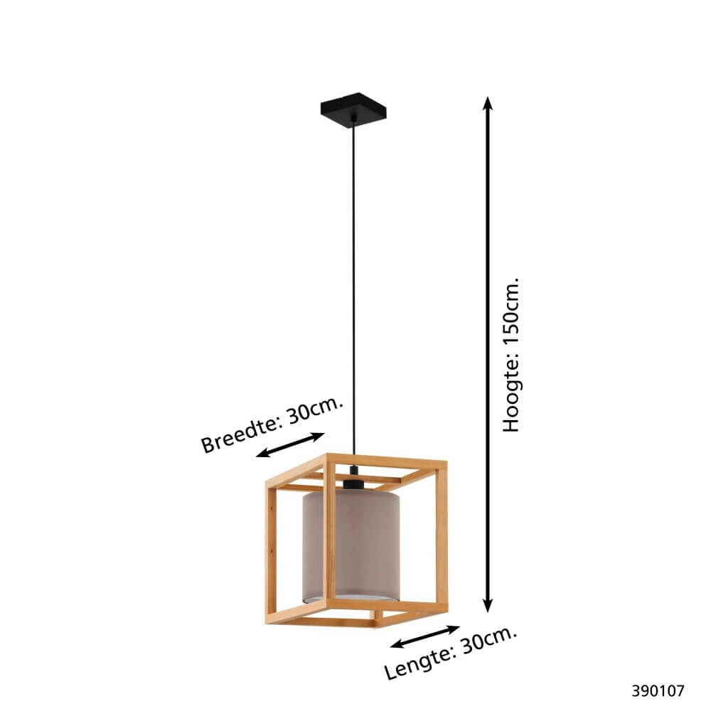Houten hanglamp Granados met grijze kap Stars of Light 9008606240203