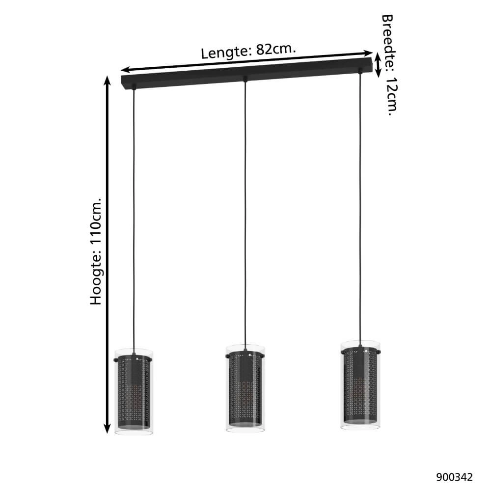 Eettafellamp Pinto Textil 1 zwart met glas Eglo 9008606235698