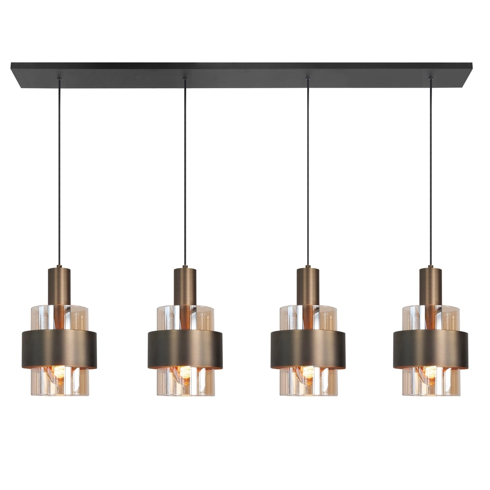 4-lichts hanglamp Marrone zwart met koper brons