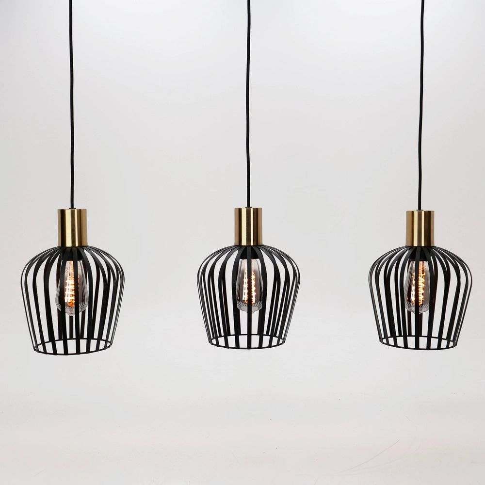 3-lichts hanglamp Empoli zwart met goud - Ø 20cm