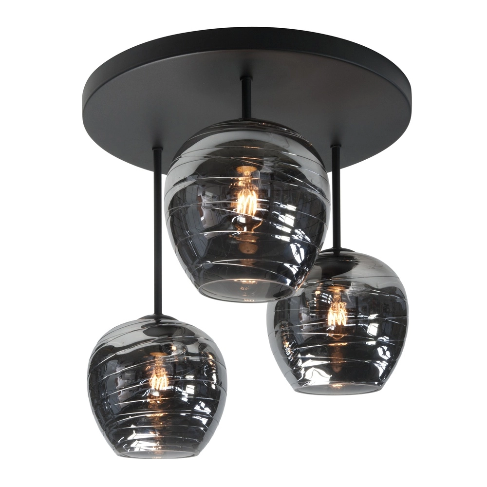 Plafondlamp Fantasy 3-lichts zwart met glas