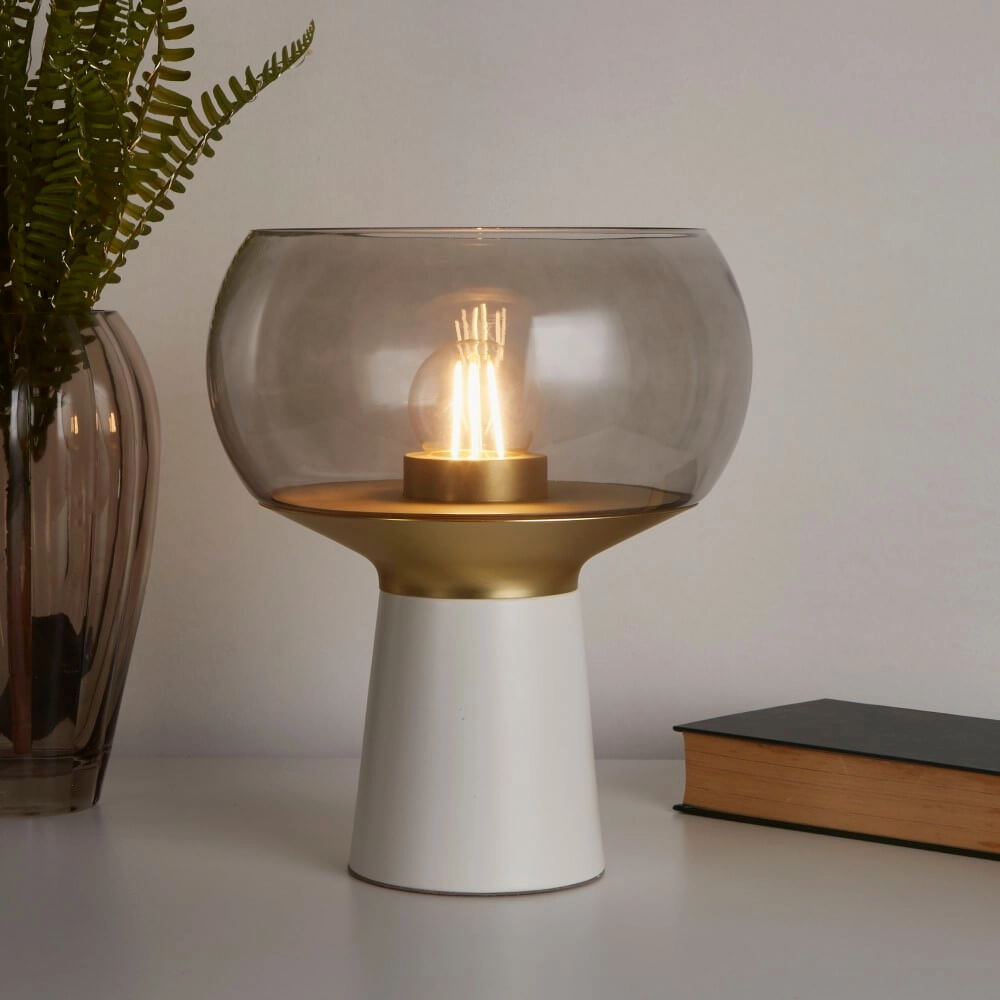 Tafellamp Tablu wit/goud met smoke kap Searchlight 5053423248646