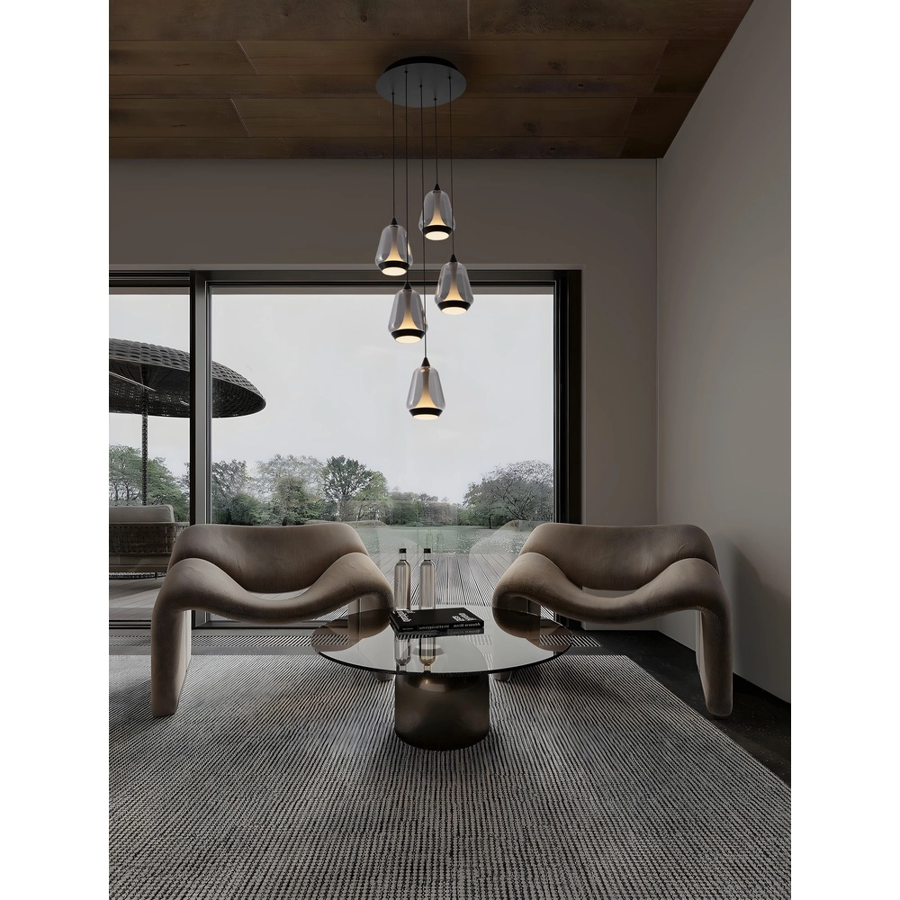 Design hanglamp Alish 5-lichts smoke glas Lyora 5212017477729