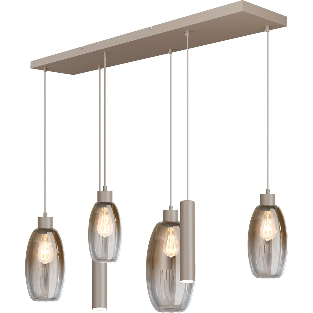 Glazen hanglamp Olive 4x glas - 2x Run - zand