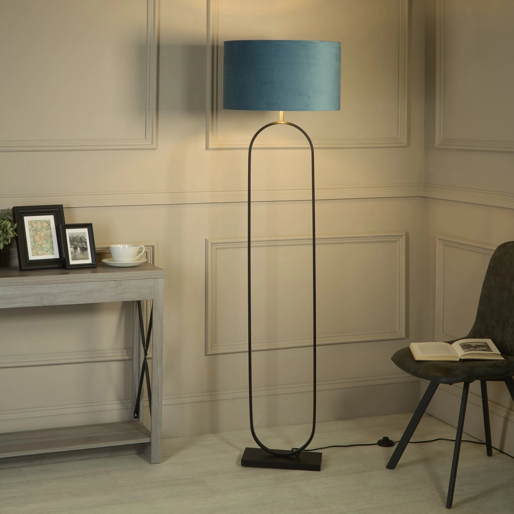 Vloerlamp Modish zwart met groen blauwe kap Searchlight 5053423307596