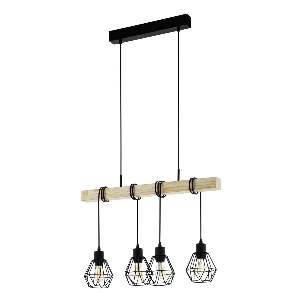 4-lichts hanglamp Townshend 5 eetkamer - zwart met hout