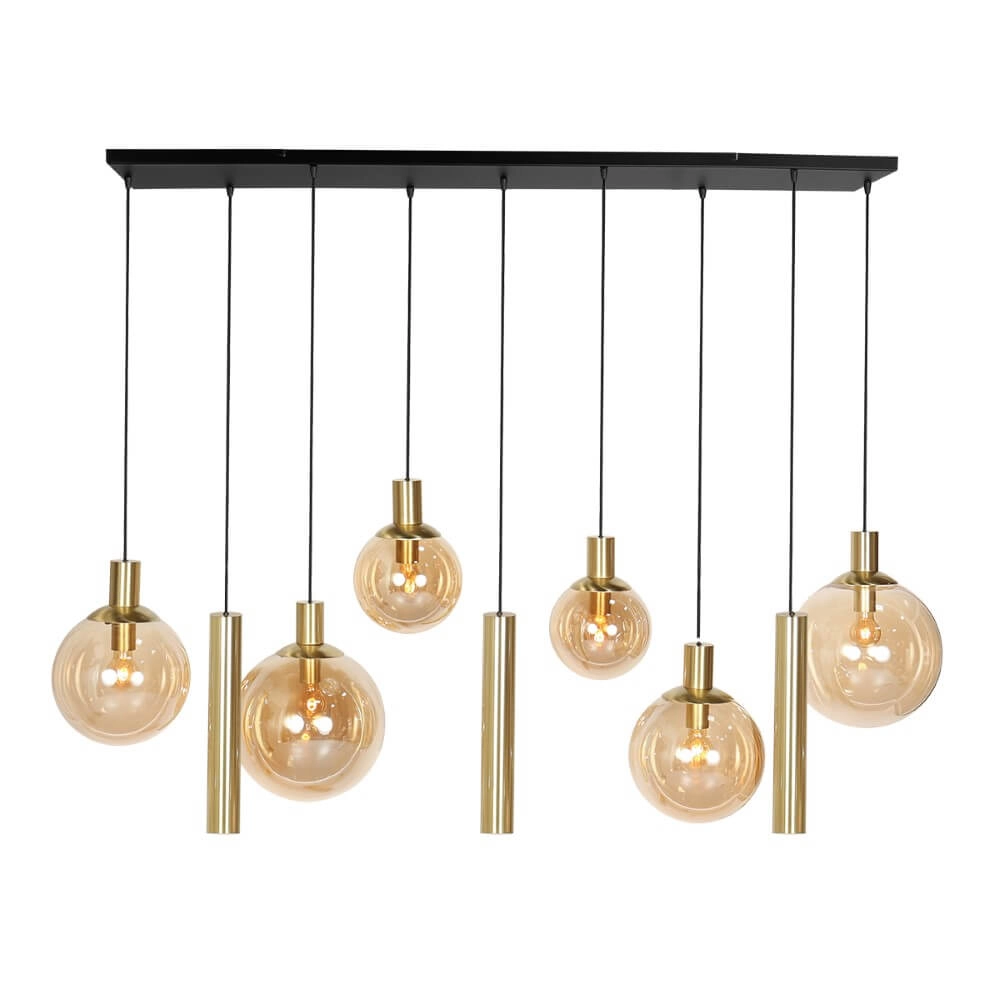 Eettafel hanglamp Bollique goud met amberglas Steinhauer 8712746172980