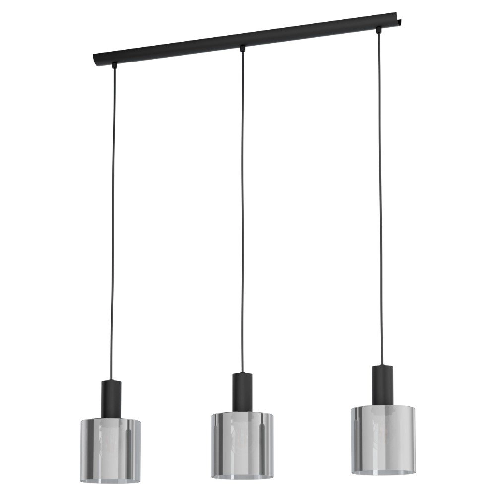 Smoke glazen hanglamp Gorosiba 3-lichts zwart met smoke glas Smoke glazen hanglamp Gorosiba 3-lichts zwart met smoke glas