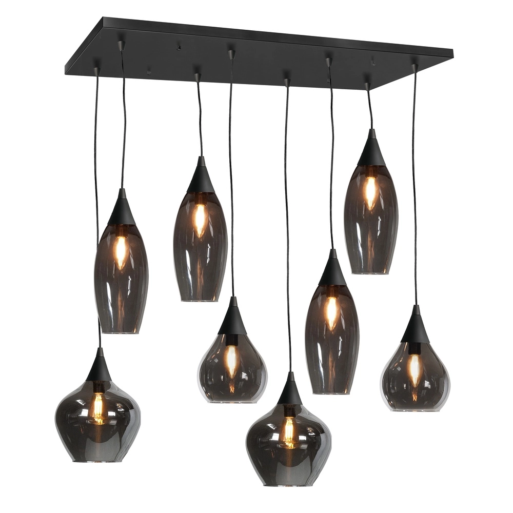 Hanglamp Cambio zwart 8-lichts donker smoke glas