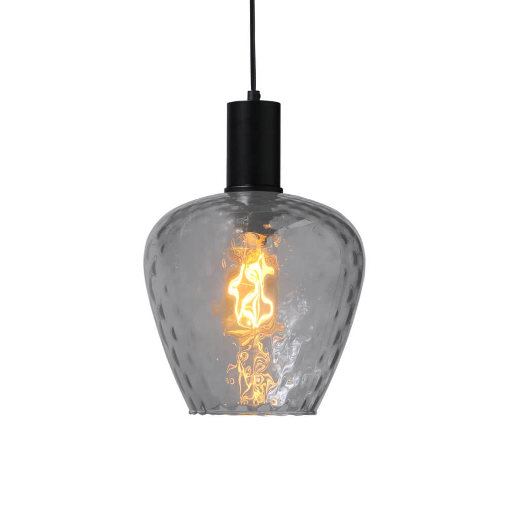 Hanglamp zwart Porto met Diamond smoke glas - Ø 21cm Hanglamp zwart Porto met Diamond smoke glas - Ø 21cm
