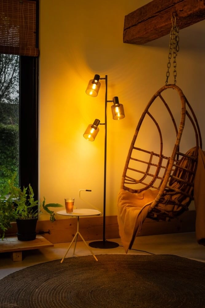 Glazen vloerlamp Sledge Glass 3-lichts zwart met goud glas ETH 8720195302889