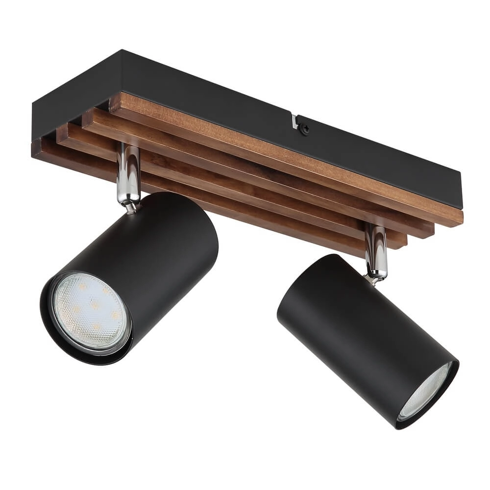 Plafondlamp Kayden dubbel zwart met hout Globo 9007371528448