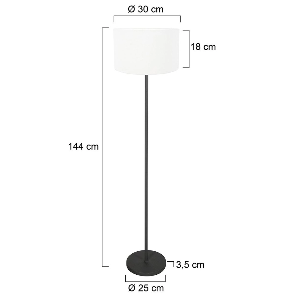 Zwarte vloerlamp Noor met witte kap Steinhauer 8712746182316