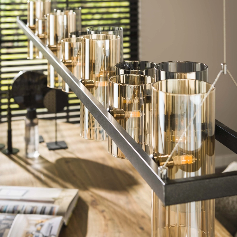 Hanglamp Cylinder 190cm - smoke en amber glas Lyora 8716803512450