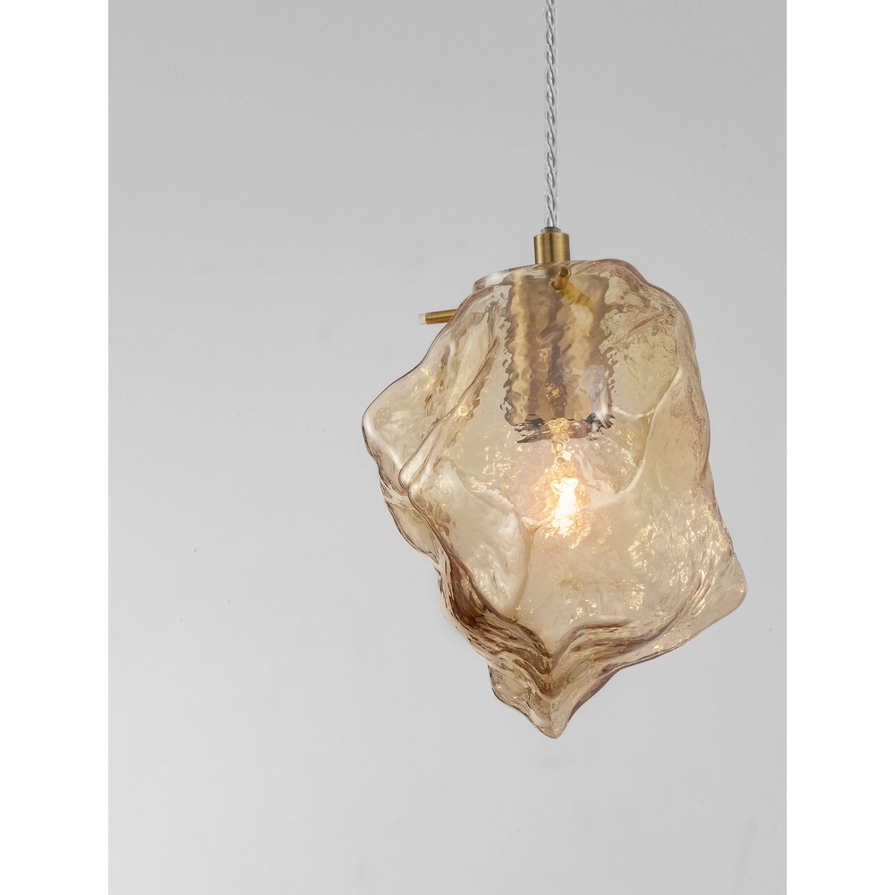 Hanglamp Odelle goud met amber glas