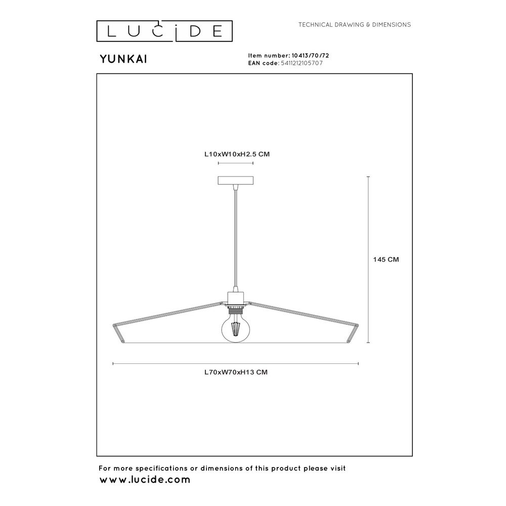 Hanglamp Yunkai Ø 70cm zwart met rotan Lucide 5411212105707