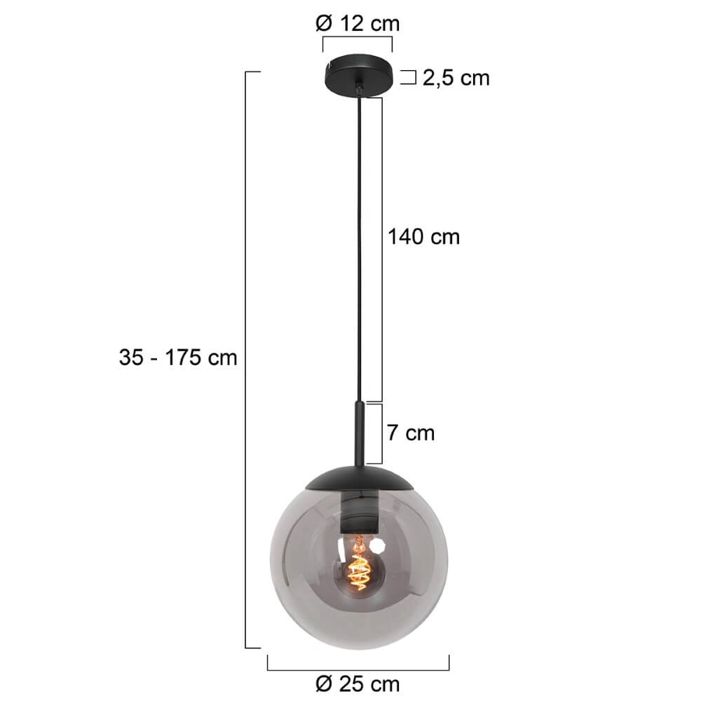 Zwarte glazen hanglamp Bolique Ø 25cm Steinhauer 8712746166385