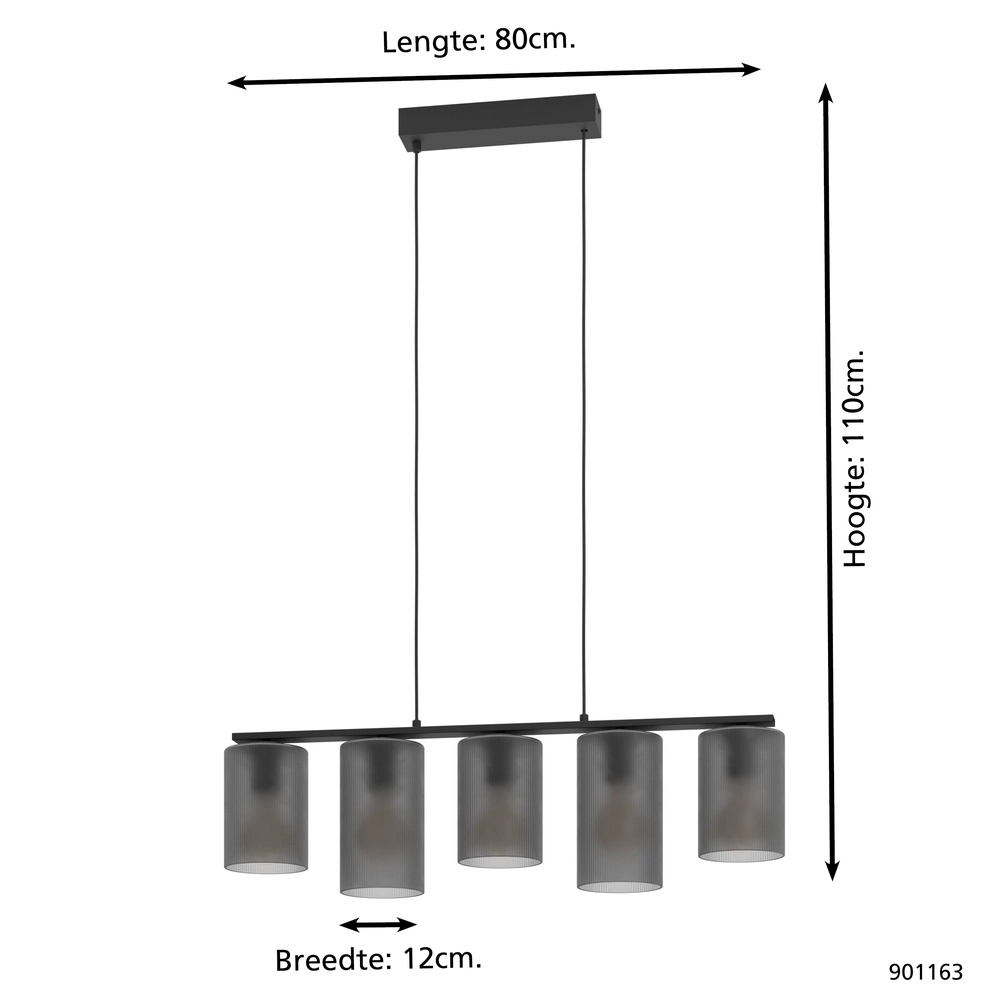 5-lichts hanglamp Colomera Ø 12cm - smoke frosted glas Eglo 9008606307159