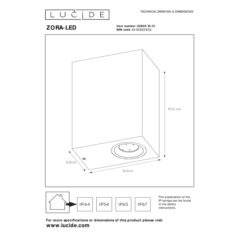Design wandspot Zora-Led up & down wit Lucide 5411212221032