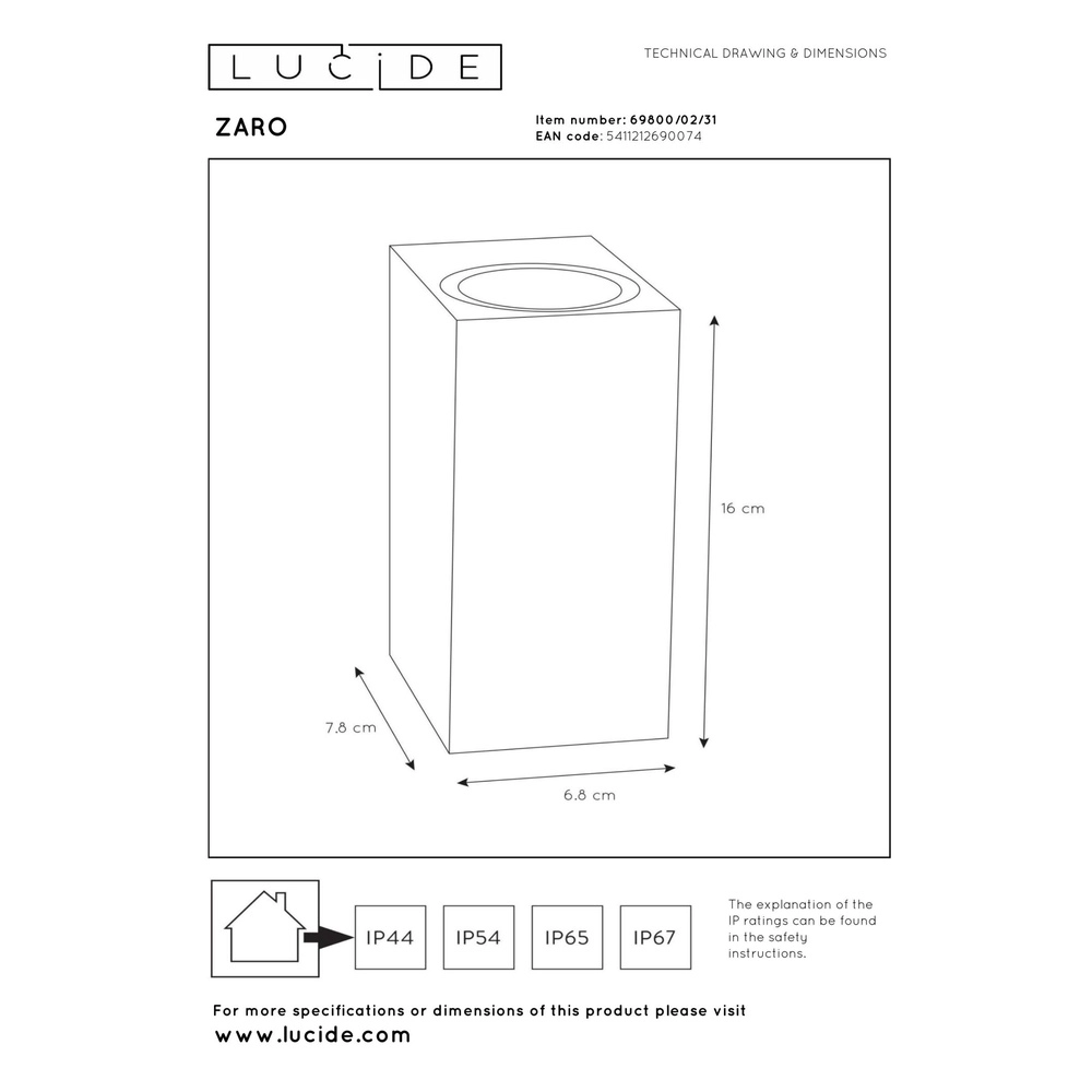 Design wandspot Zaro IP65 up & down wit Lucide 5411212690074