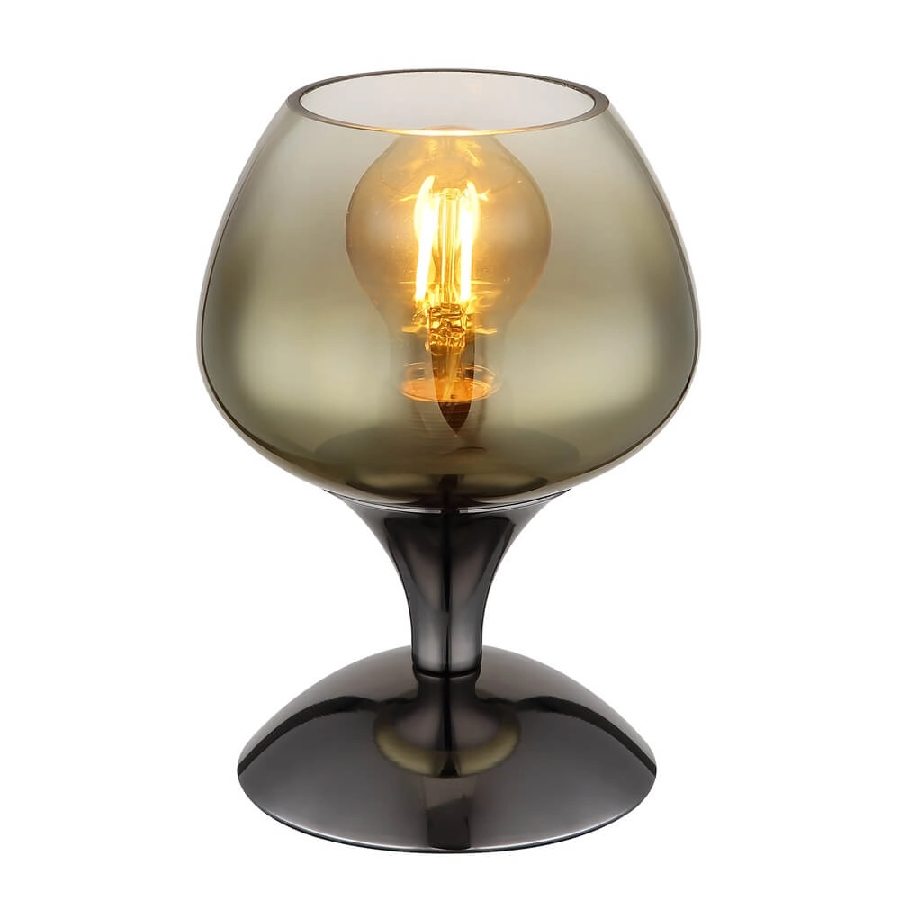 Gunmetal tafellamp Maxy met amber glas Ø 15cm