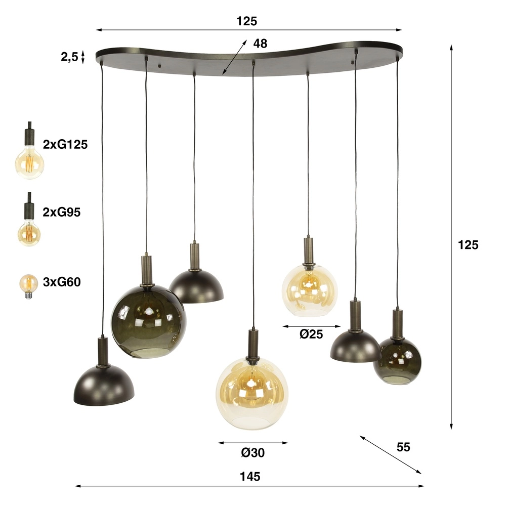 Hanglamp Cluster met gemixte kappen Lyora 8716803511750