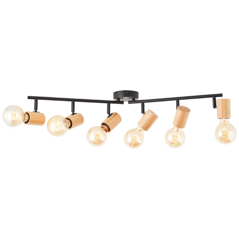 Plafondlamp Kerry 6-lichts zwart met hout Brilliant 4004353409080