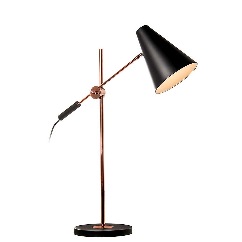 Strakke bureaulamp Obscur zwart met roodkoper Strakke bureaulamp Obscur zwart met roodkoper