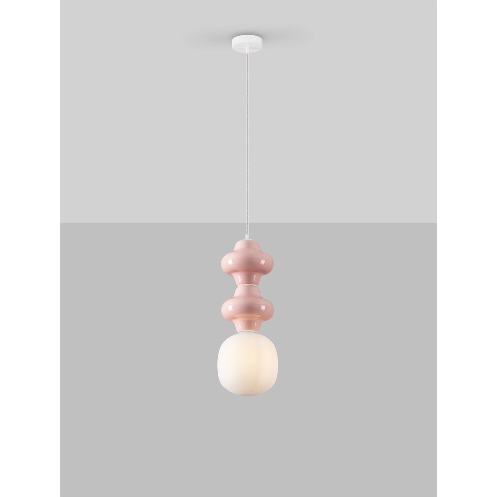 Hanglamp Clio M roze keramiek met wit glas Lyora 5212017461261