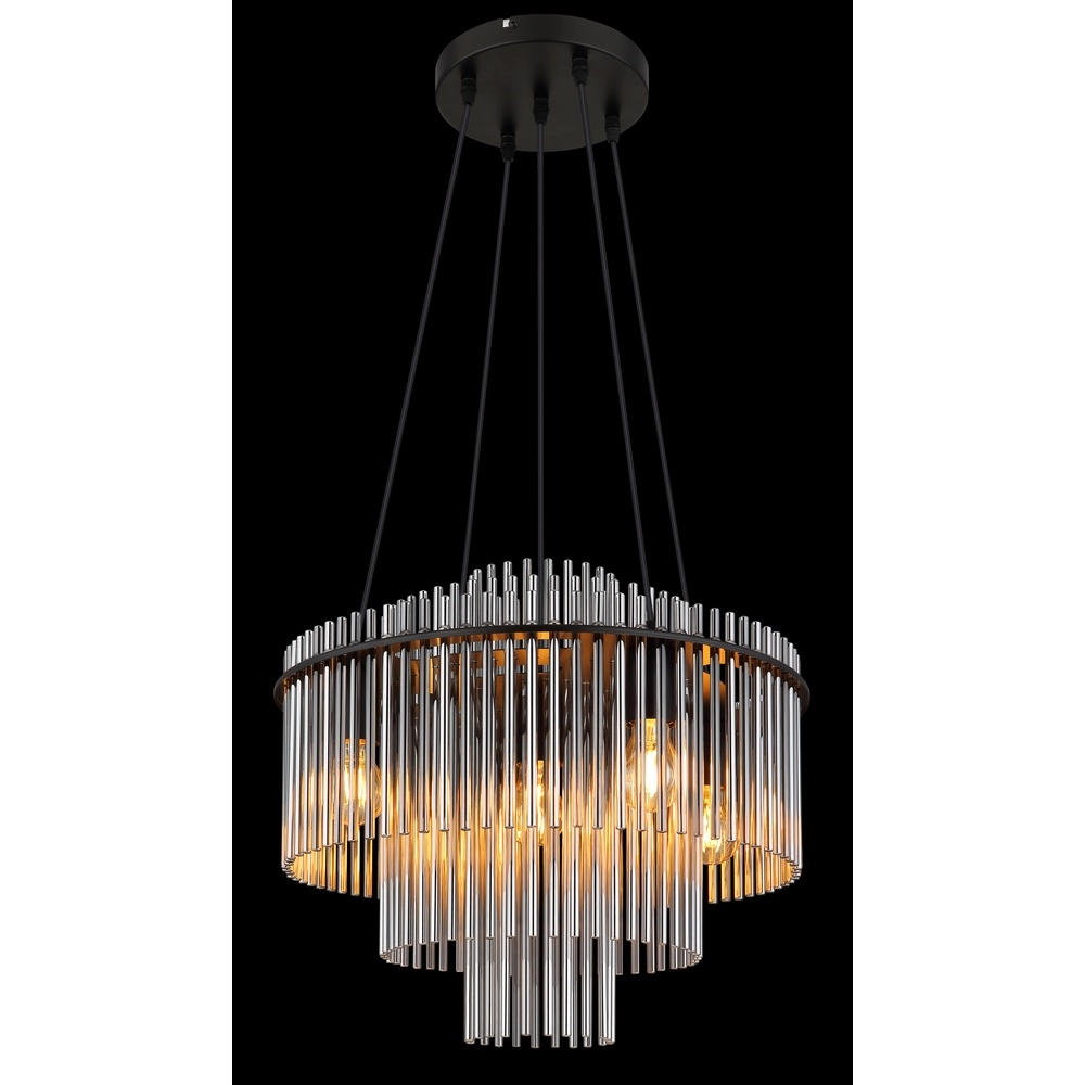 Hanglamp Ø 50cm Gorley zwart met smoke glas staafjes Globo 9007371509133