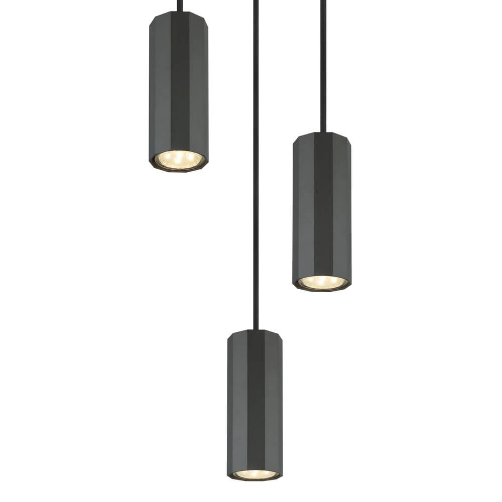 Grijze hanglamp James 3-lichts rond Globo 9007371453870