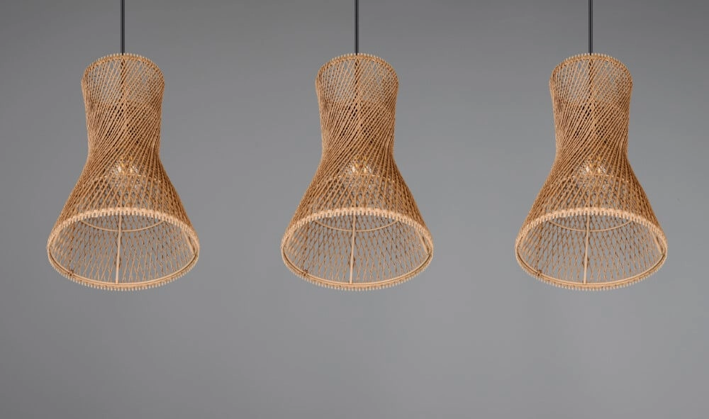 3-lichts hanglamp Bijou zwart met rotan Trio 4017807637298