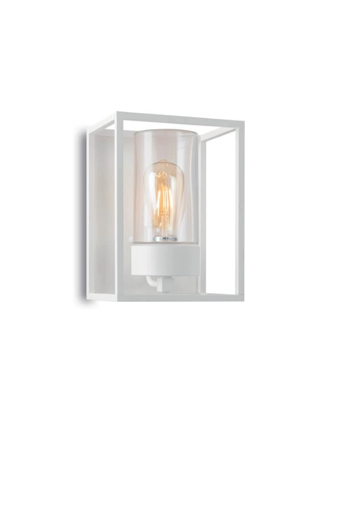 Witte wandlamp Cubic3 transparant glas