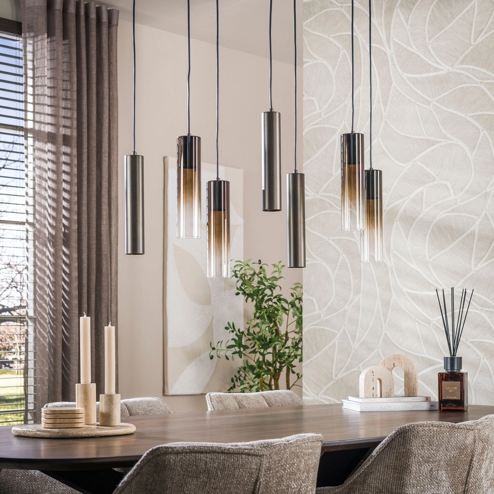 Strakke hanglamp Lungo sienna bruin 7-lichts Lyora 8716803514904