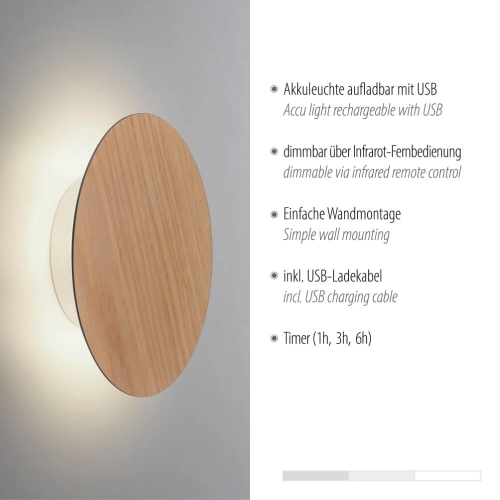Design wandlamp Akku Puntua Ø 18cm hout Paul Neuhaus 4012248375785