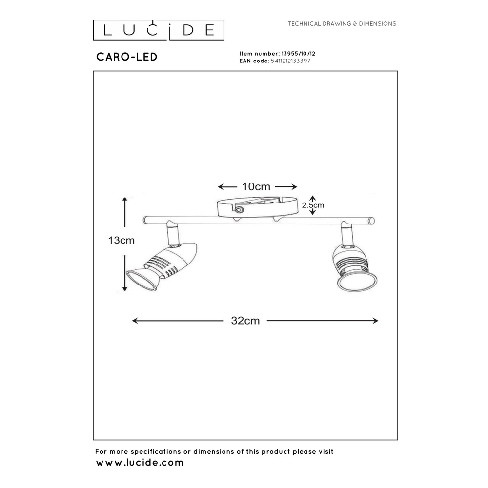 Plafondspot Caro-Led 2-lichts mat chroom Lucide 5411212133397