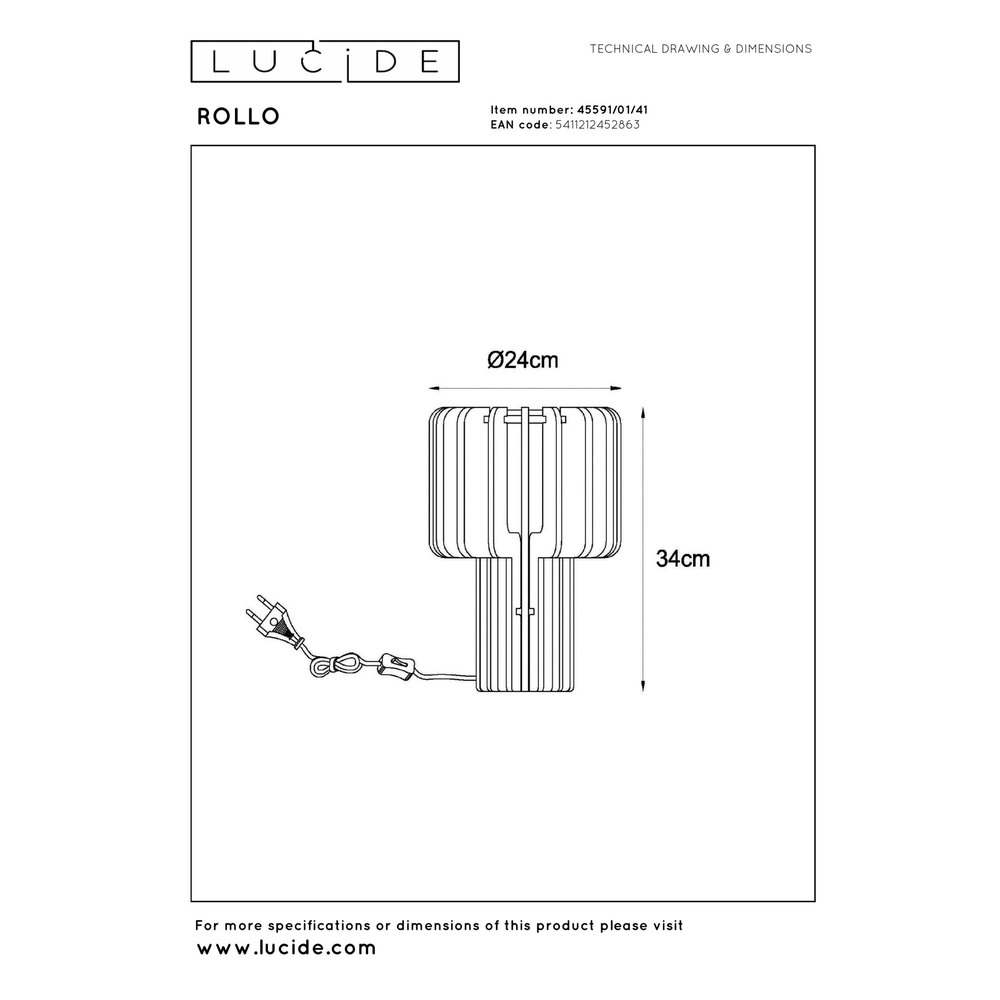Design tafellamp Rollo zand bruin Lucide 5411212452863