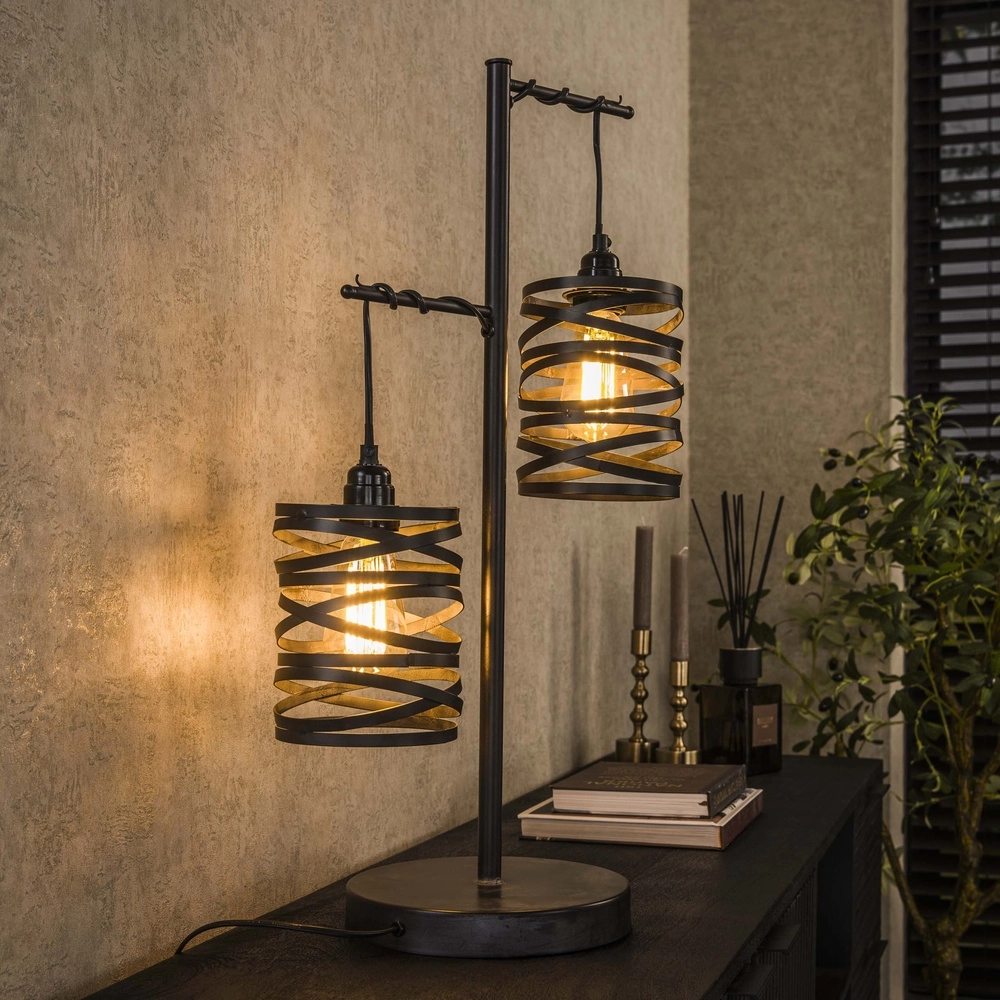 Landelijke tafellamp Spindle 2x E27 - slate grey