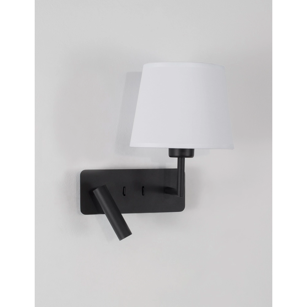 Wandlamp Savona zwart met witte kap Lyora 5212017430175