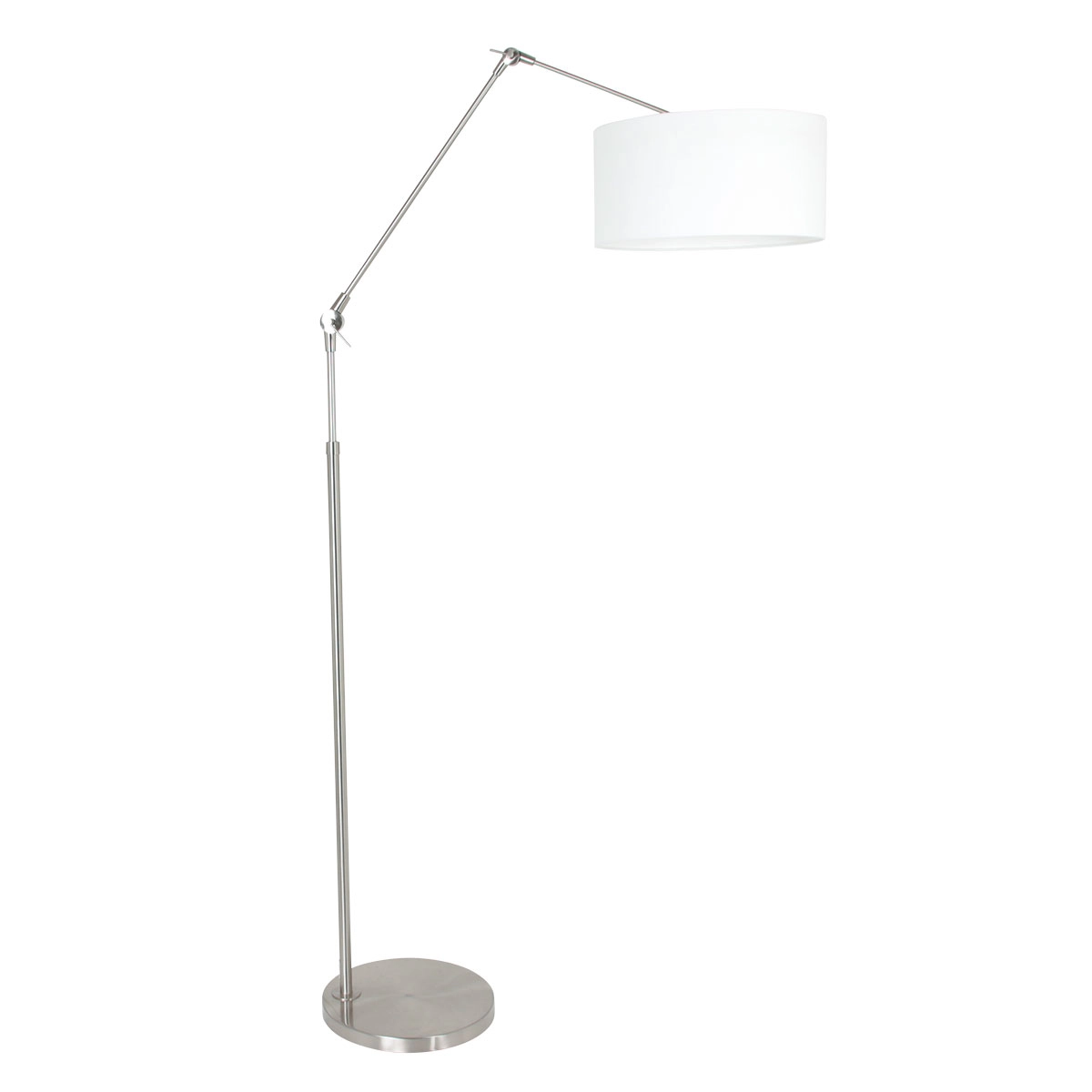 Vloer Leeslamp Prestige Chic RVS met 40cm wit linnen kap Vloer Leeslamp Prestige Chic RVS met 40cm wit linnen kap