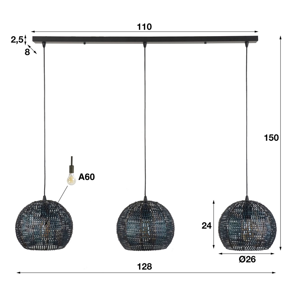 3L Schubbenlook hanglamp Armor 3x Ø 26cm Lyora 8716803512894