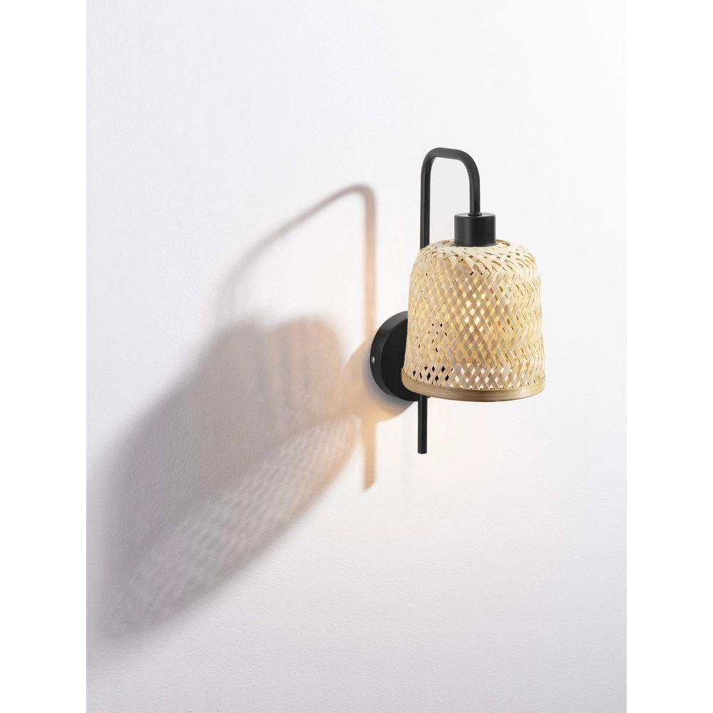 Wandlamp Intra zwart met bamboe kapje Lyora 5212017454812