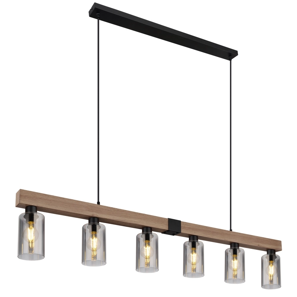 Hanglamp Hadera 6-lichts zwart met smoke glas