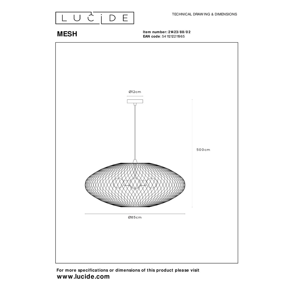 Gaas hanglamp Mesh Ø 85cm goud voor vide Lucide 5411212211965