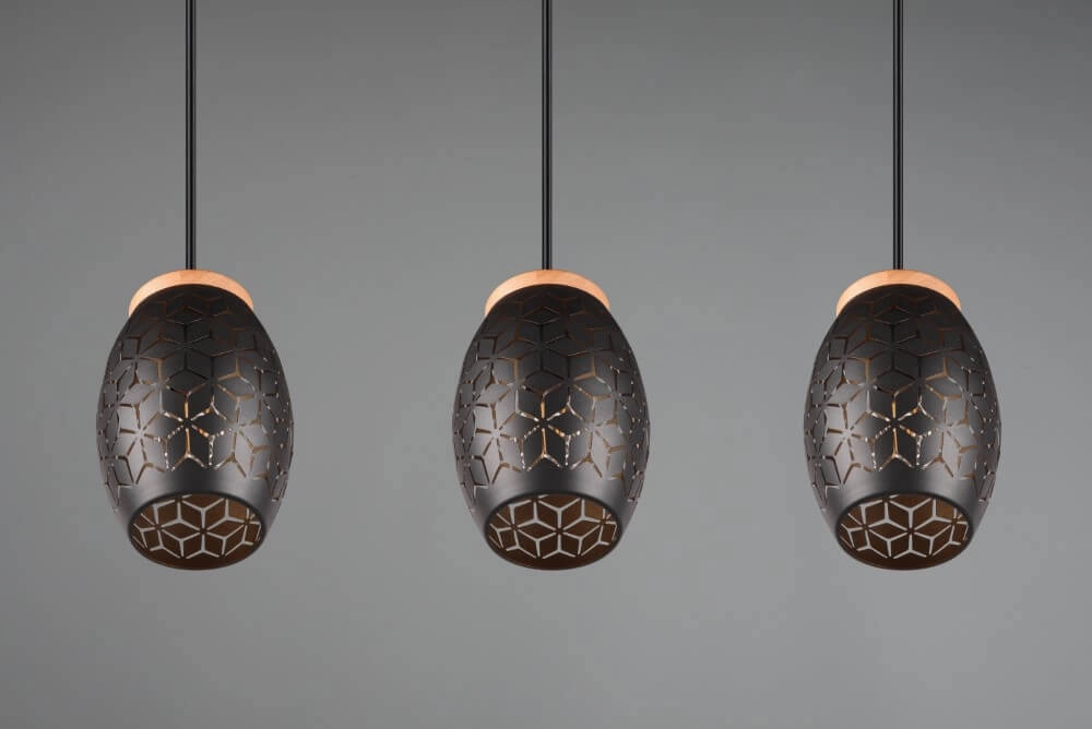 Zwart goude hanglamp Bidar 3-lichts Trio 4017807574890